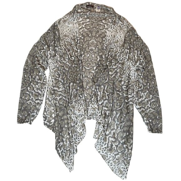 Cullen Neutral Leopard Print Open Front Semi Sheer Long Sleeve Cardigan - Picture 1 of 5